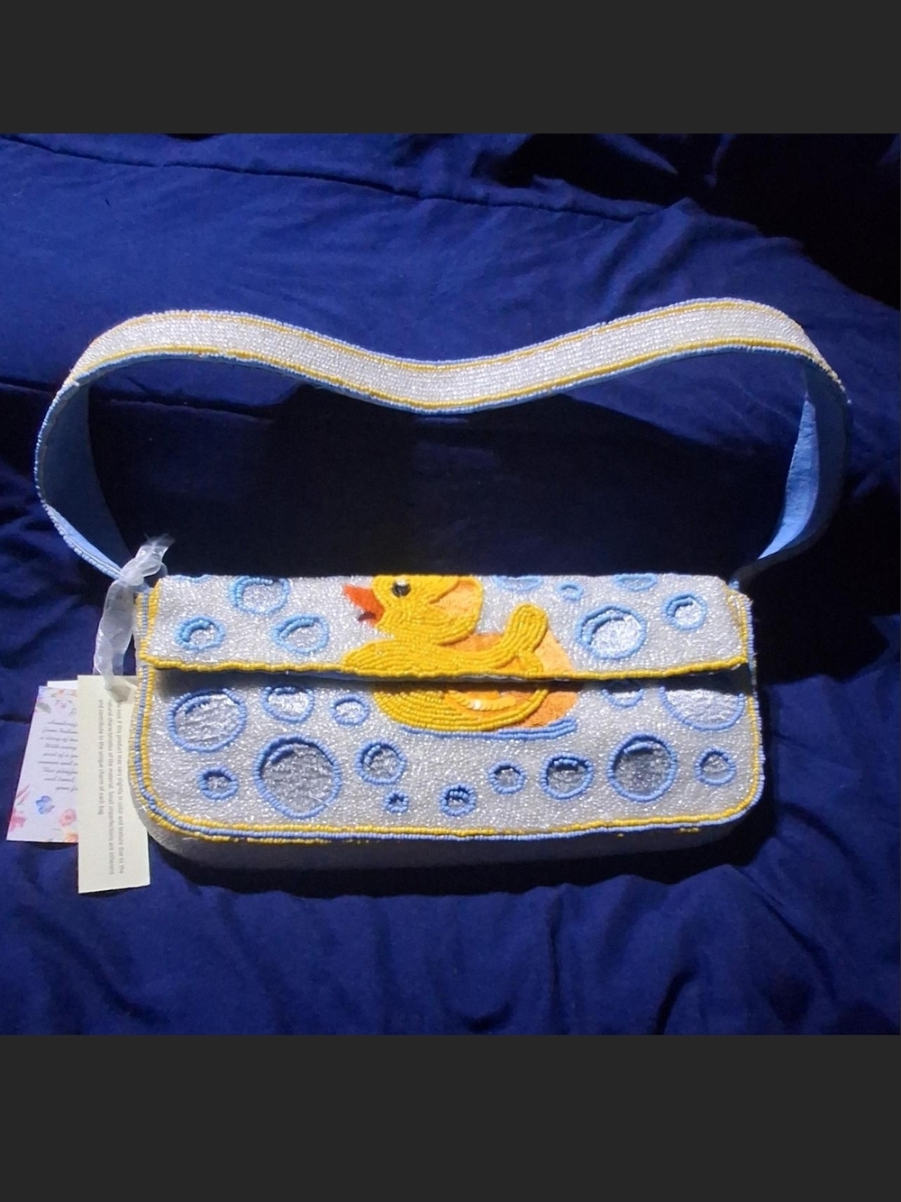 Beaded Duck Appliqué Shoulder Bag in Yellow and White